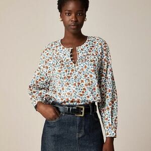 J.Crew Shirred Popover Top Women's Size S Rosewood Floral Cottage Boho NWT